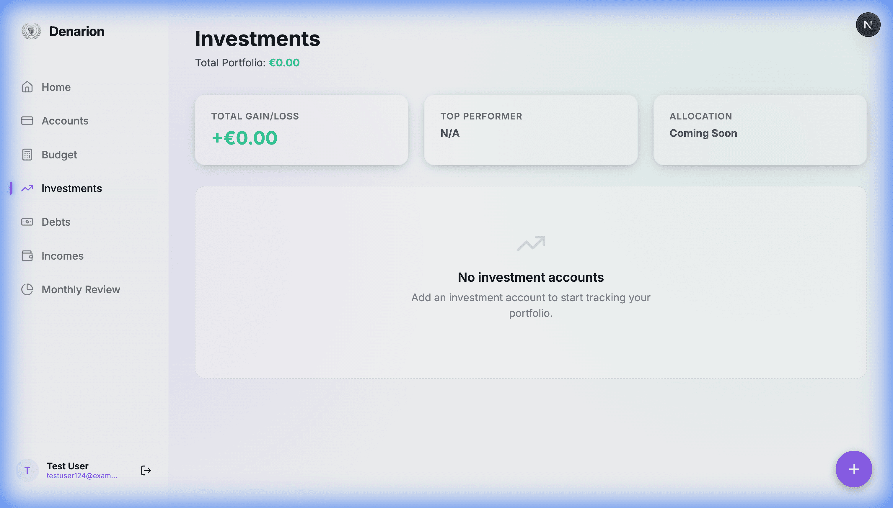 Denareon personal finance dashboard